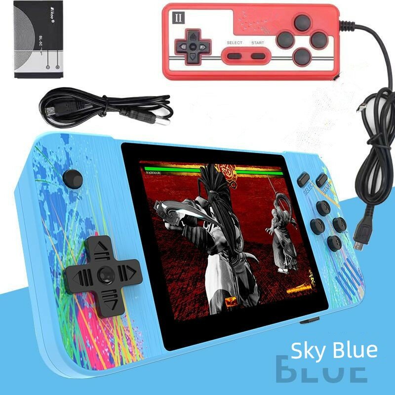 Ретро портативная игровая консоль с 3,5-дюймовым HD-экраном, 800 встроенных игр, светло-голубой цвет для двух игроков -