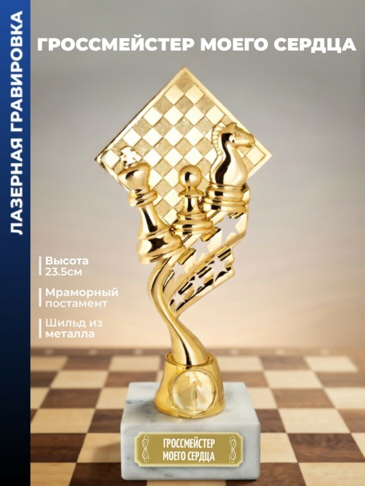 Кубок шахматы "Гроссмейстер моего сердца" (23,5 см)