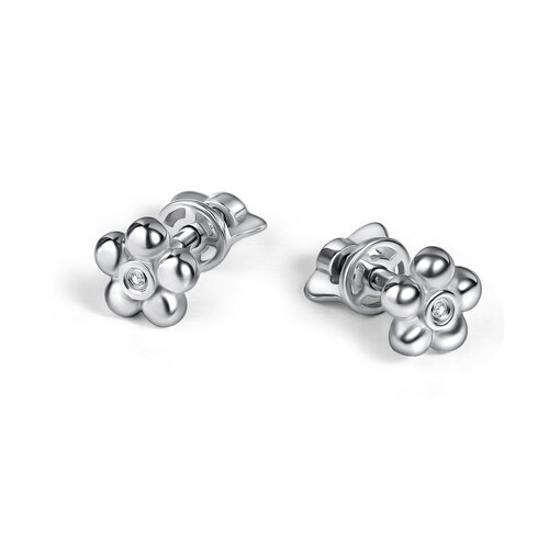 фото Серьги diamant online, серебро, 925 проба, родирование, бриллиант, длина 0.6 см, , прозрачный
