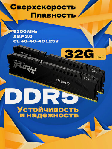 Изображение товара Оперативная память Beast Black, DDR5, 32ГБ, 5200МГц, 2 модуля
