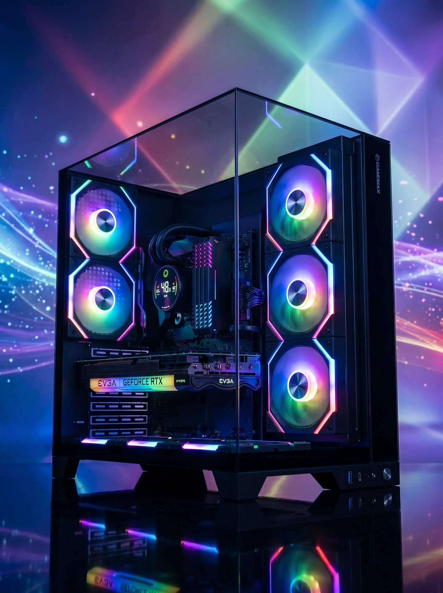 Корпус для ПК GAMEMAX Infinity PRO BK Midi-Tower, ATX, поддержка BTF, стекло, 5*120мм ARGB, пульт, без БП