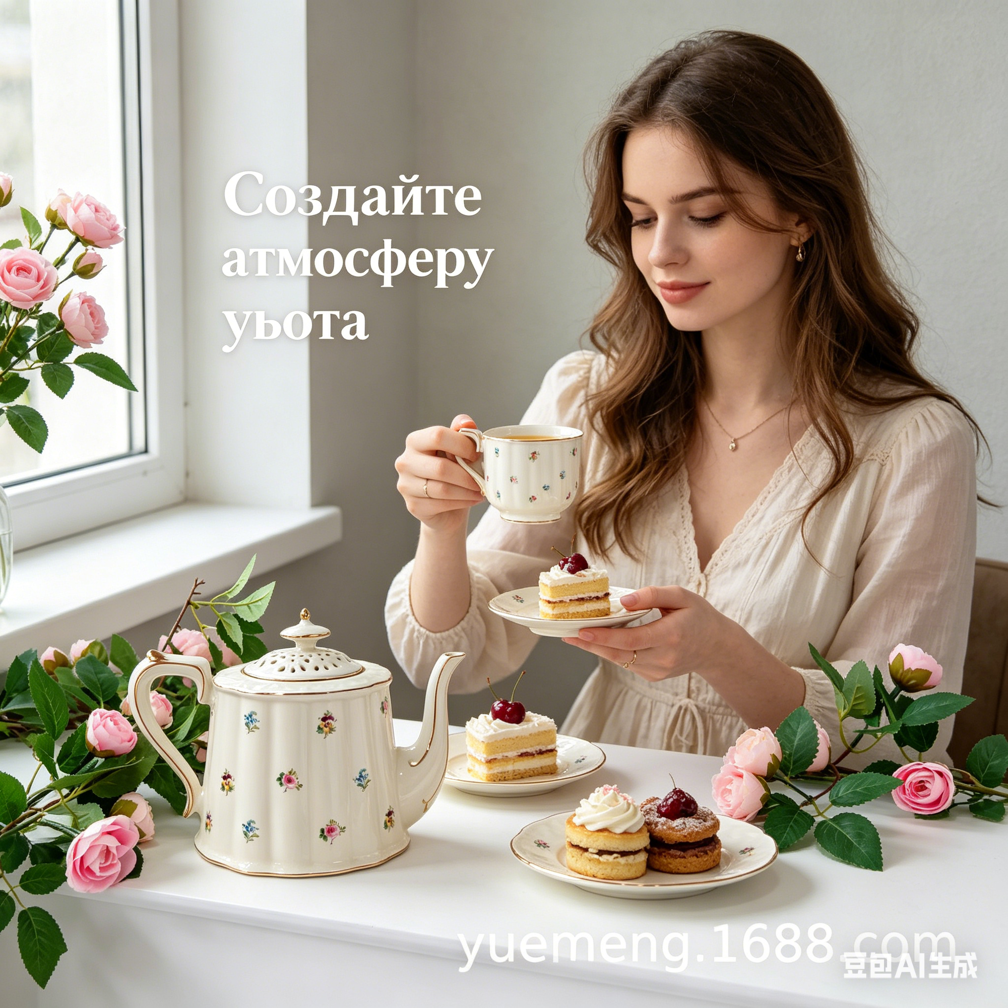 Изысканный чайник в стиле ретро, керамический, с цветочным узором, 850 мл