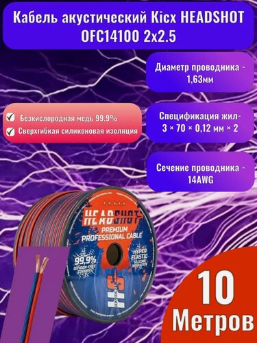 Изображение товара Кабель акустический Kicx HEADSHOT OFC14100 2x2.5 (10 метров)