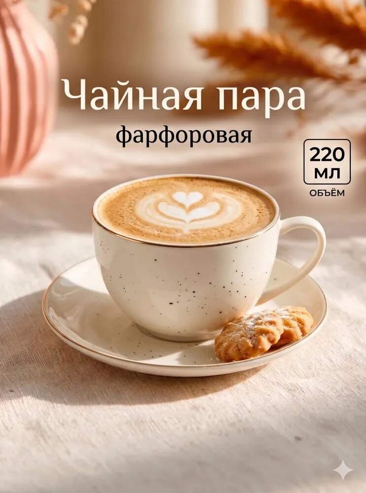 Чайная пара фарфор, объем 220 мл, Доляна "Млечный путь", подарочная