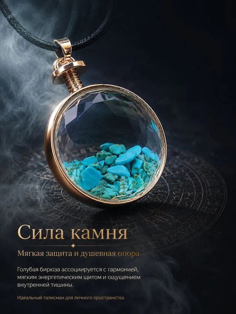 Талисман Оберег/Волшебное ожерелье с подвеской из натурального сапфира с голубой бирюзой