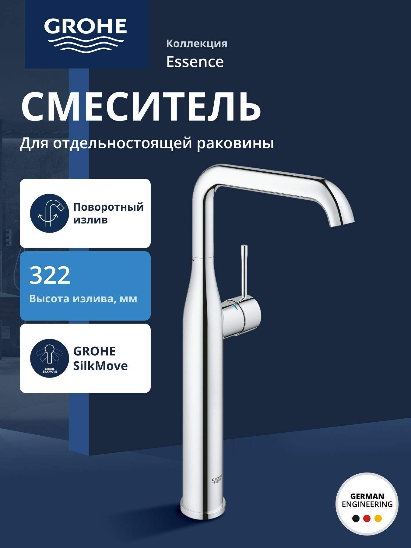Смеситель для раковины GROHE Essence+ свободностоящий, хром (32901001)