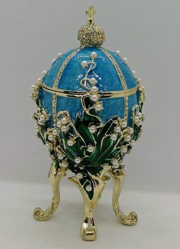 Изображение товара Яйцо Фаберже Ландыш большое , с жемчугом, голубое