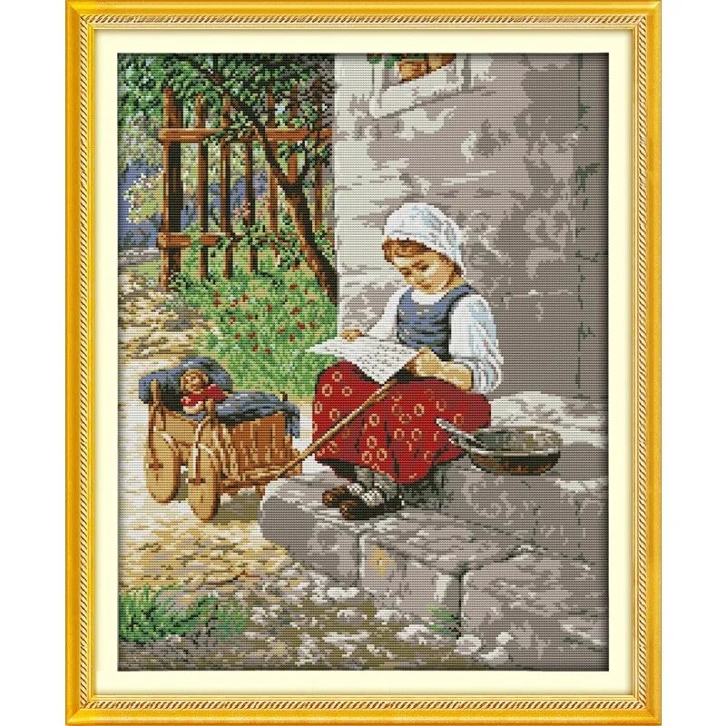 Набор для вышивки крестом "Крестьянская девушка", 14ct unprint canvas