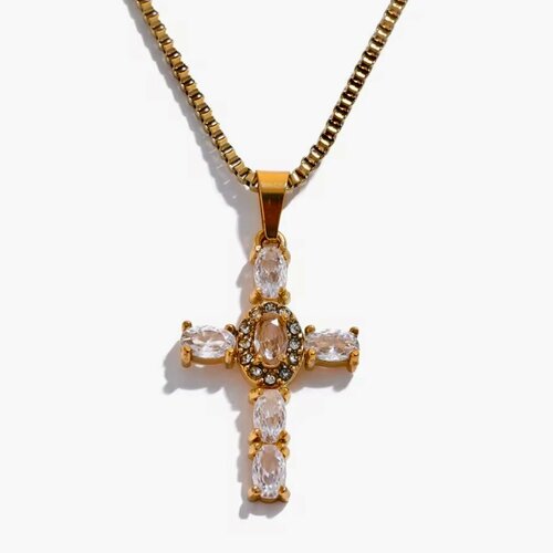 фото Славянский оберег, крестик sorona, swarovski zirconia, фианит, циркон, белый/золотистый