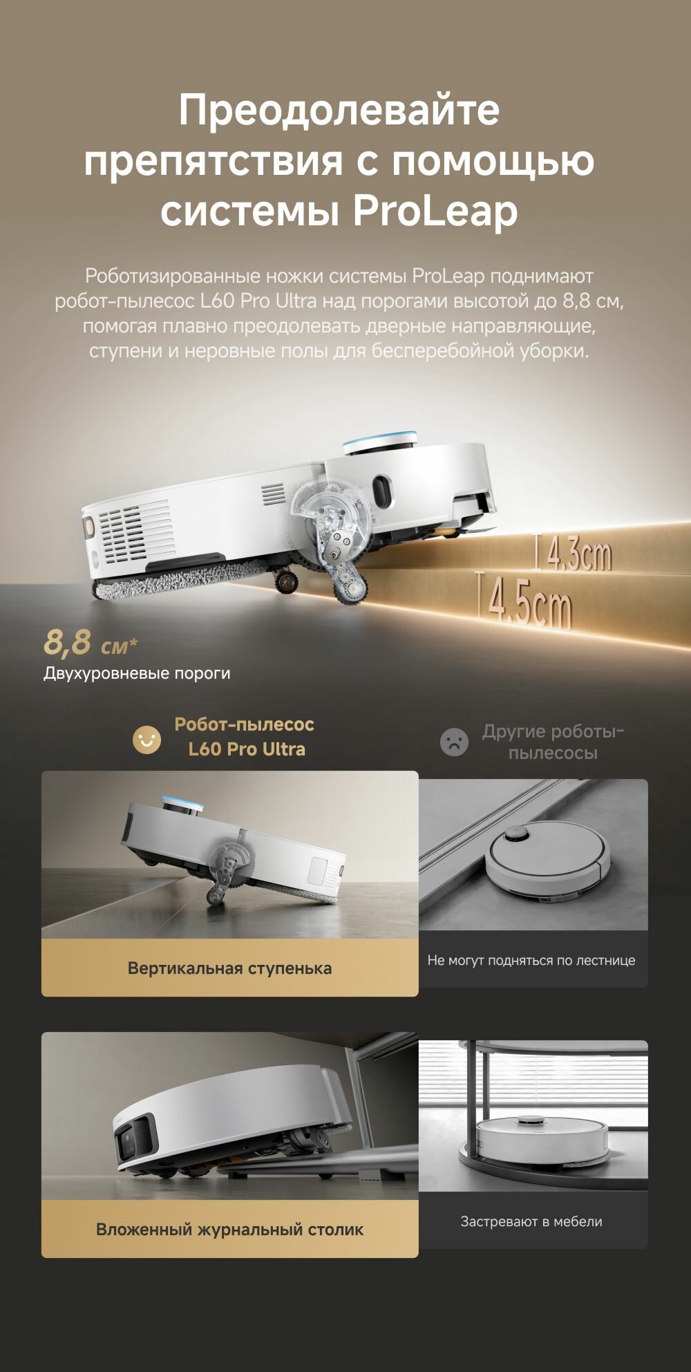 Робот-пылесос Dreame L60 Pro Ultra для сухой и влажной уборки до 220 мин, 35000 Па, тонкий корпус 8.9 см, Алиса, белый — фото 1