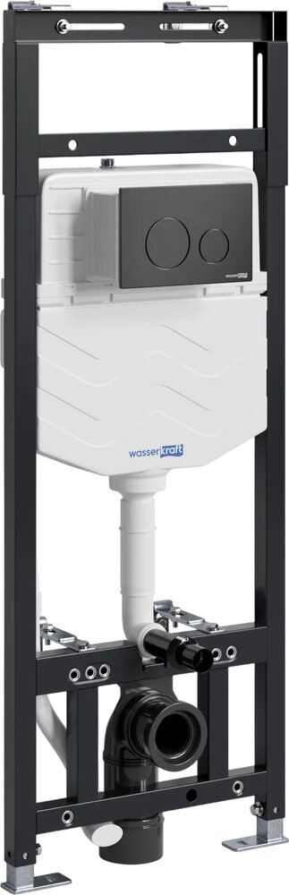 Инсталляция с кнопкой Wasserkraft Альме (Alme) 15TLT.010. ME. MB02 50,4 см, крепление к стене/к полу, с регулировкой по высоте, кнопка для унитаза черная, матовая