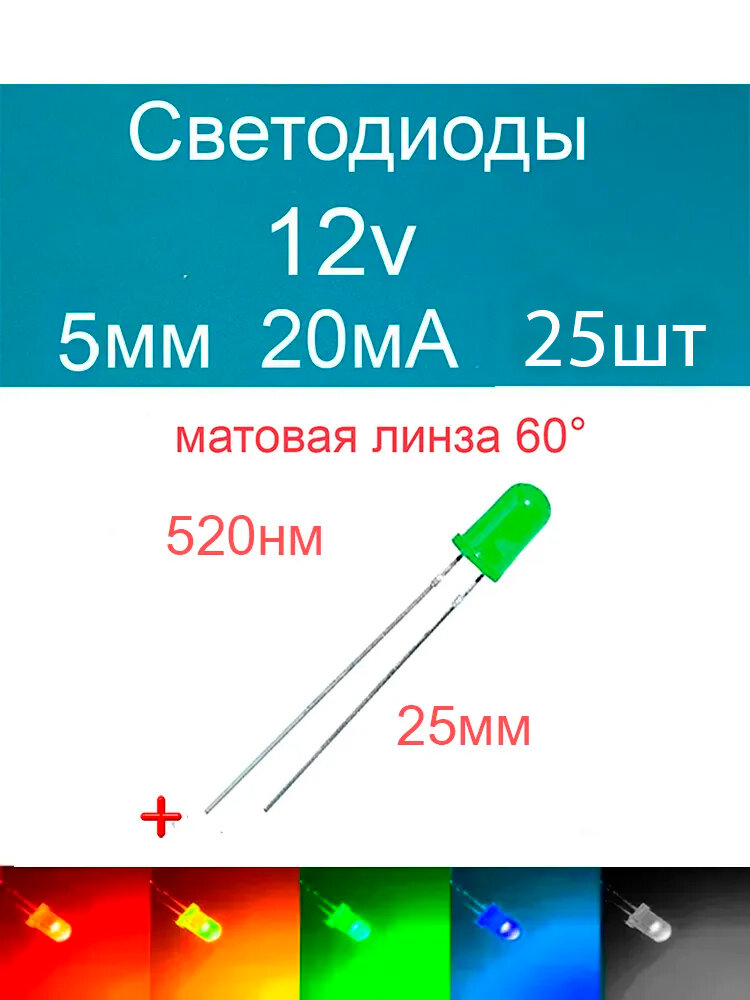 Светодиодная лента 0.12 Вт, Зеленый, 25 шт