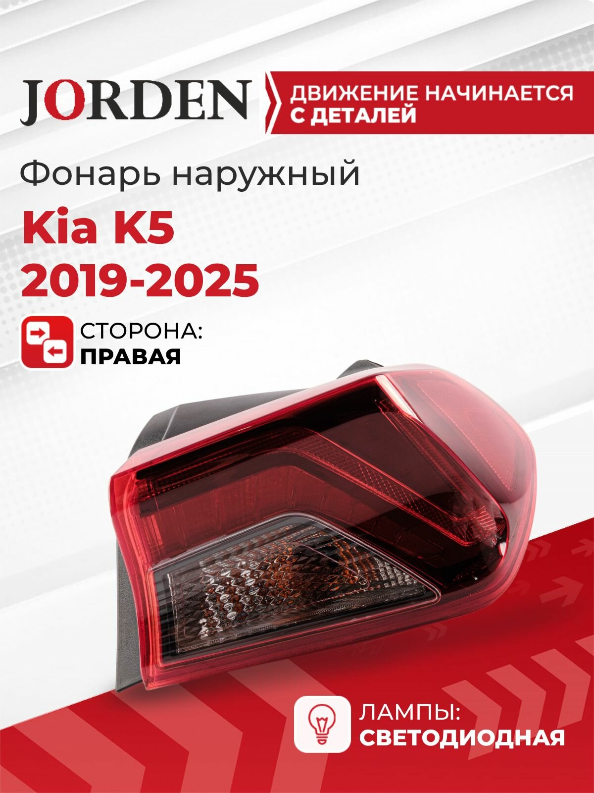 Фонарь задний правый для Киа К5 3 Kia K5 2019-2025 LED стоп сигнал наружный боковой в крыло светодиодный, под штатный оригинал