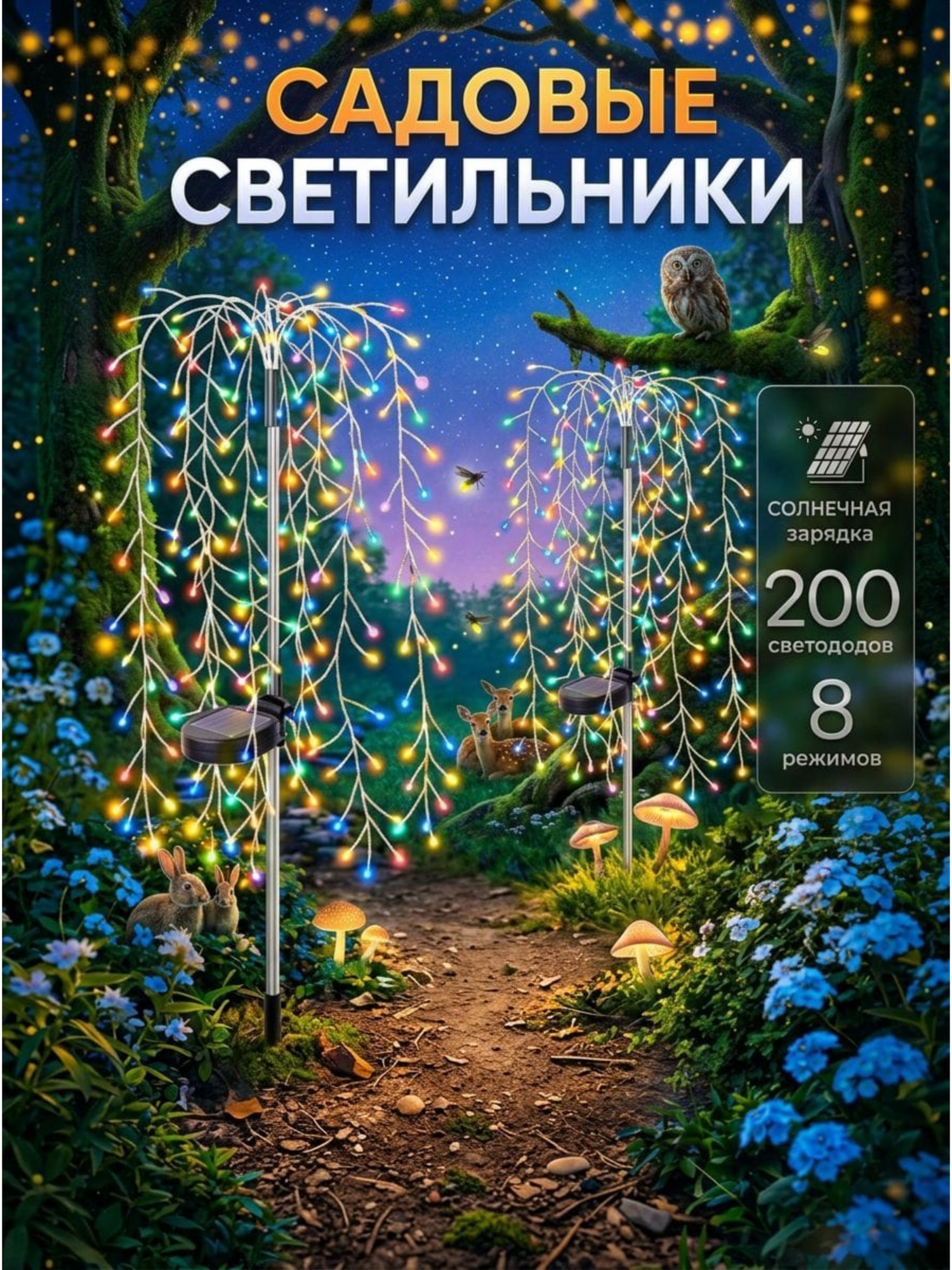Садовый фонарь Ива на солнечной батарее, аккумуляторный, 2шт RGB