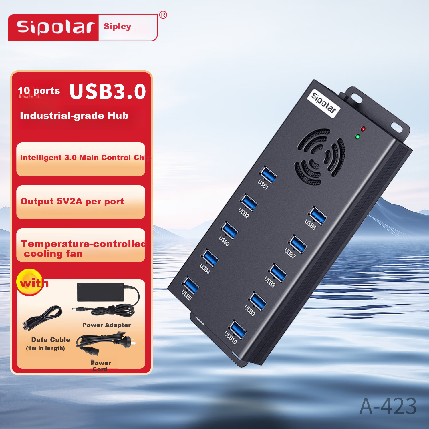 SIPOLAR USB3.0 расширительный док с зарядкой 120Вт высокоскоростной 10-портовый промышленный хаб A-423 1м для зарядки