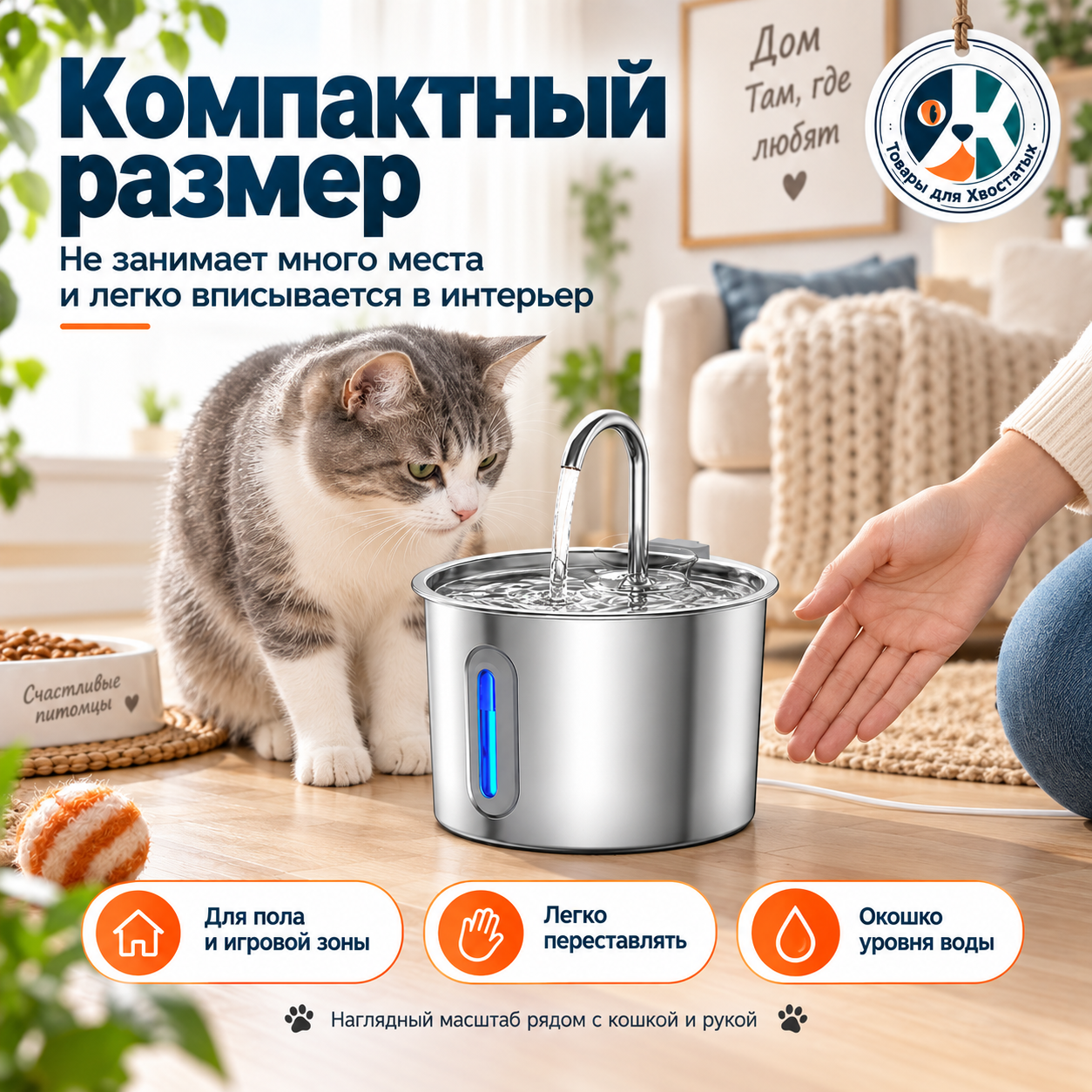 Поилка для кошек и собак из нержавеющей стали 304, 2,2 л, тихий насос, 4‑ступенчатая фильтрация, автоматическая питьевая фонтан для питомцев
