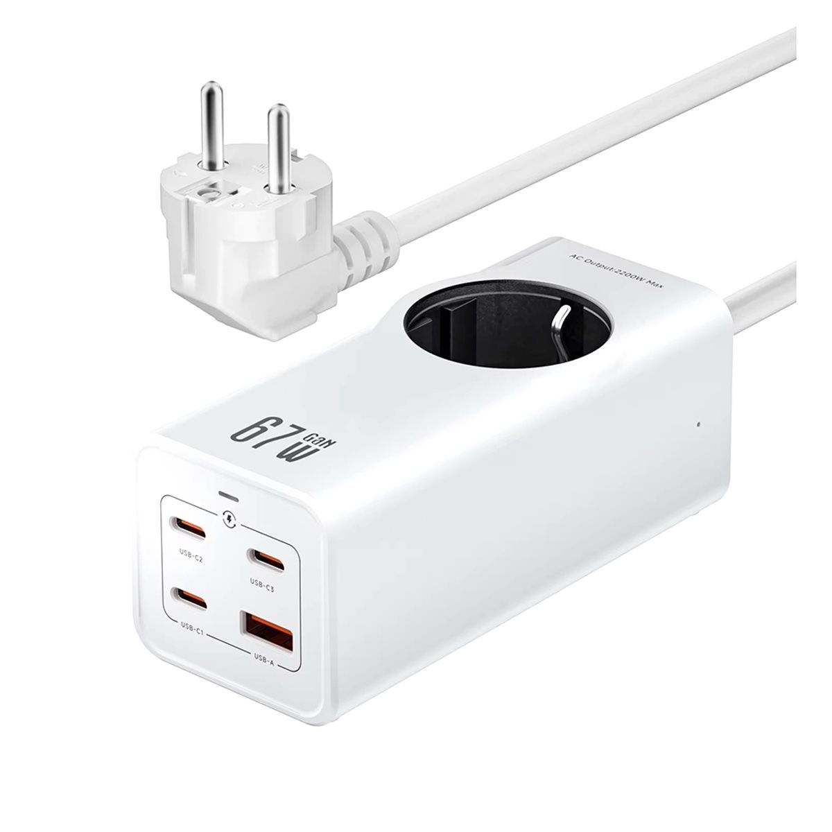 Удлинитель GaN 67W, 3 USB-C + 1 USB-A + 1 розетка AC, быстрая зарядка, EU, вариант B