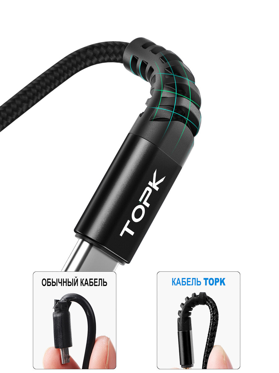 Кабель для быстрой зарядки Topk USB Type-C, 1 м, — фото 4
