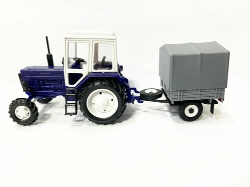 Трактор МТЗ-82 Арт 500 (пластмасса, синий) с прицепом с/х тент СарАвто 1:43 160010