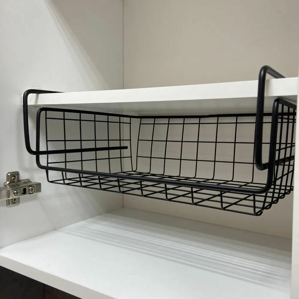 Полка в шкаф на кухню подвесная, держатель металлический, 35*25*12 см, черный - фотография № 3