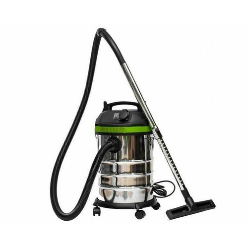 Строительный пылесос PROCRAFT VP1400 30 л, 1400 Вт серебристый, Желтый, черный, зеленый
