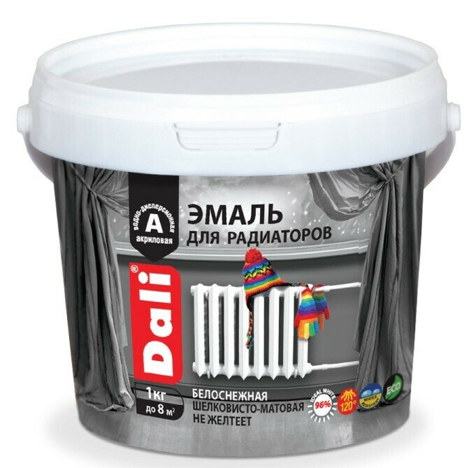 фото Эмаль акриловая для радиаторов Dali белая 1л