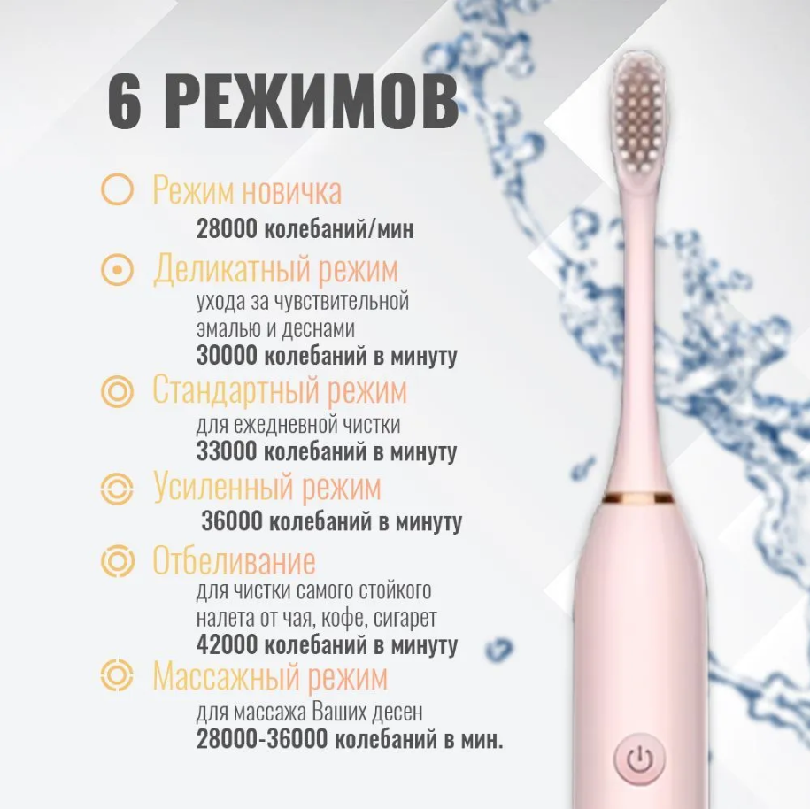 Электрическая зубная щетка X-3, 4 сменных насадки, Розовая - фотография № 2