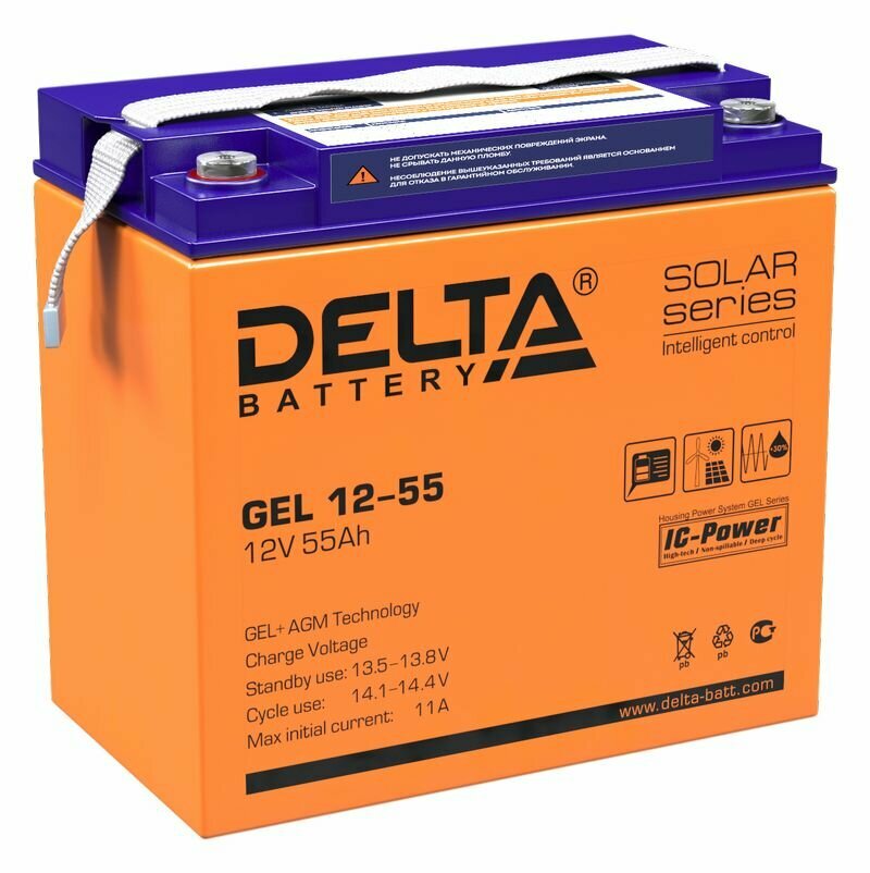 Аккумуляторная батарея Delta GEL 12-55 (12V/55Ач) свинцово- кислотный аккумулятор