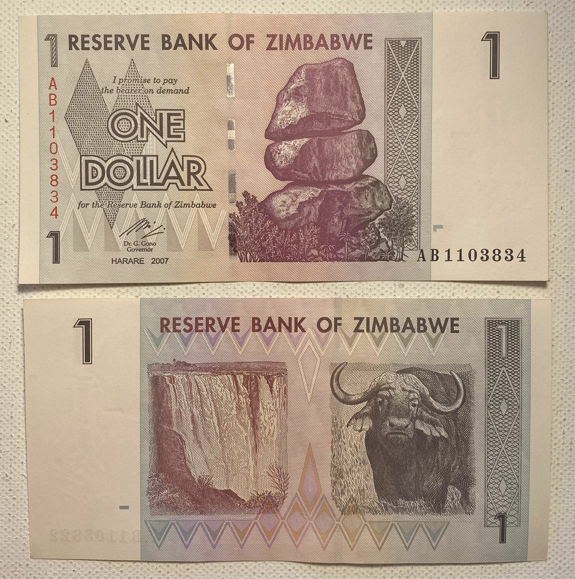 Зимбабве 1 Доллар 2007 года Водопад Виктория UNC