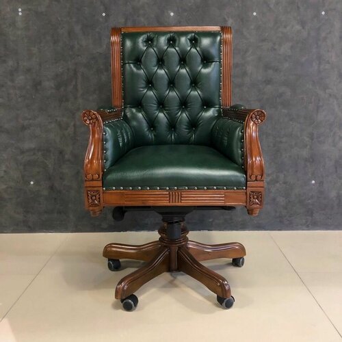 Изображение товара Кресло для руководителя DOMKORLEONE из красного дерева (mahogany wood) с кожаной обивкой, цвет орех LBW (коричневый)