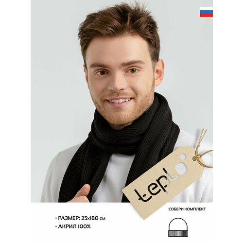 фото Шарф teplo для мужчин и женщин,180х25 см, one size, черный