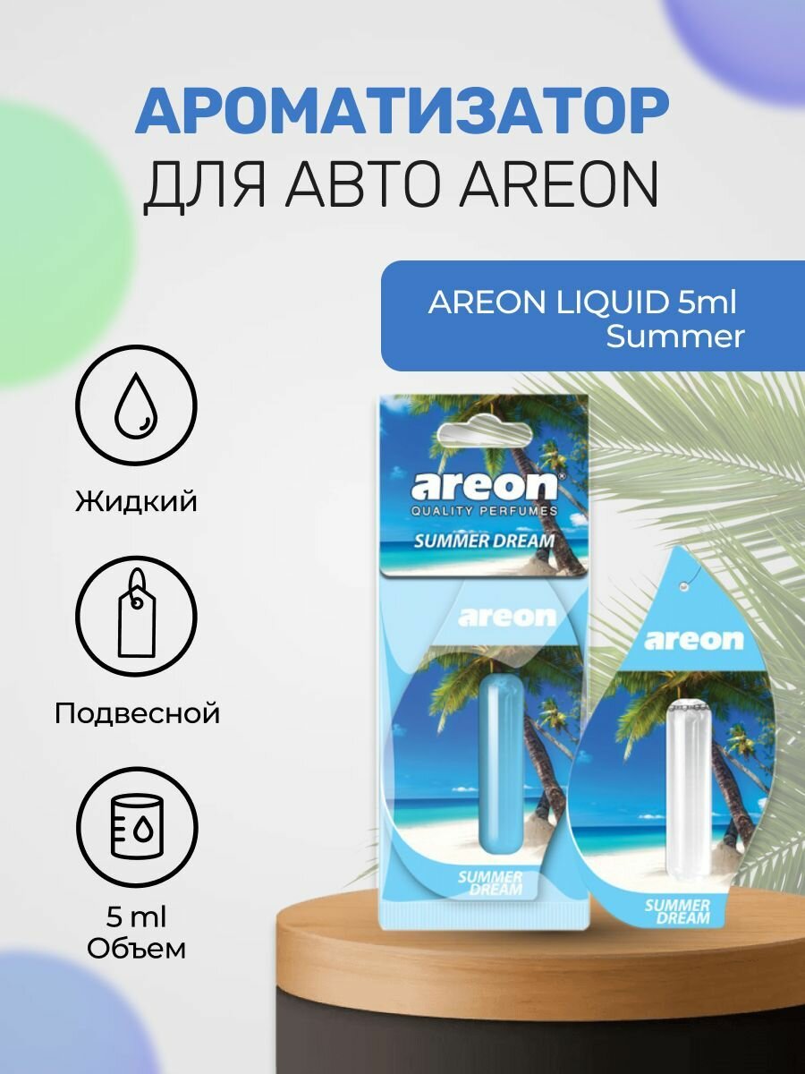 Ароматизатор AREON Liquid Summer, для всех моделей авто, подвесной, бумага/пластик, 5 мл