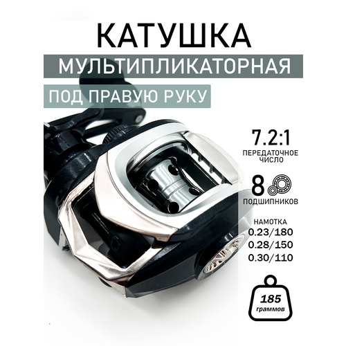 Катушка для спиннинга мультипликаторная для рыбалки под правую руку, 8 подшипников