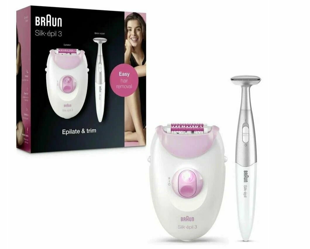 Эпилятор Braun Silk-epil 3 SE 3321 + стайлер для бикини, белый