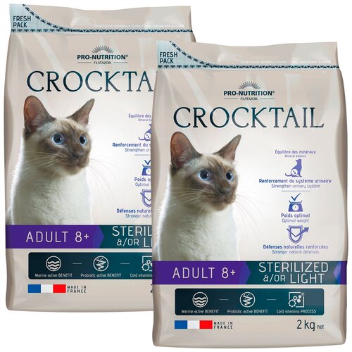 FLATAZOR CROCKTAIL ADULT 8+ STERILISED/LIGHT диетический для пожилых кастрированных котов и стерилизованных кошек (2 + 2 кг)