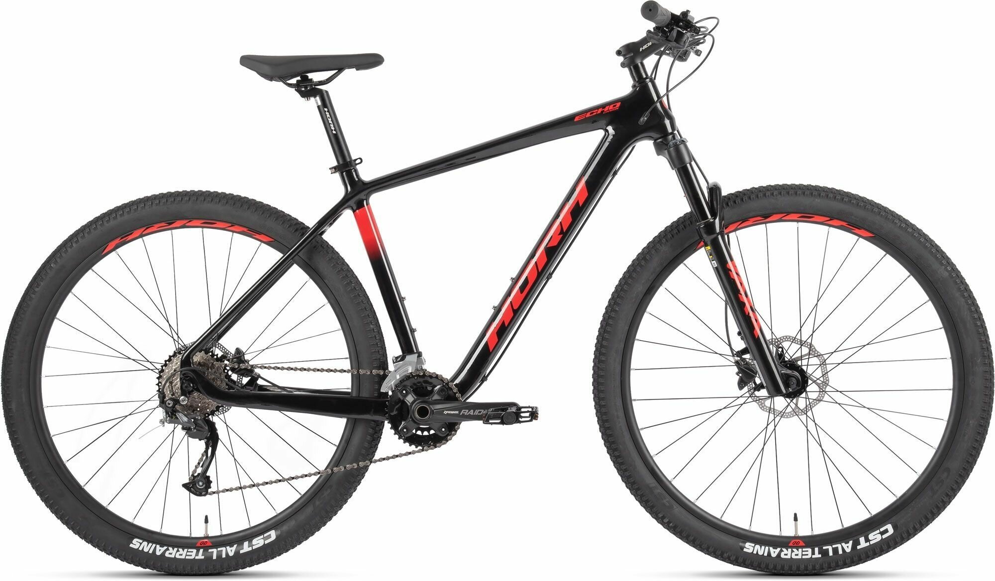 Велосипед горный HORH ECHO-9.1 29 carbon (2023), хардтейл, взрослый, мужской, карбоновая рама, оборудование Shimano M2010, 18 скоростей, дисковые гидравлические тормоза, цвет Black-Red, черный/красный цвет, размер рамы 19", для роста 180-190 см
