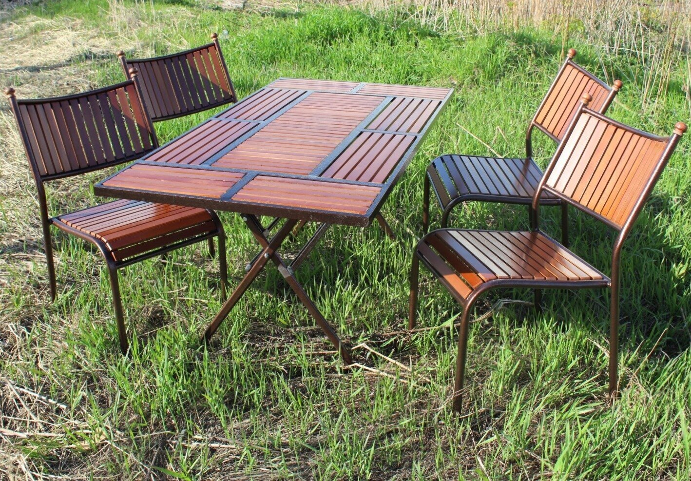 Комплект мебели для сада / складной стол дерево+ металл / 4 стула - фотография № 1