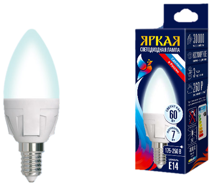 Светодиодная лампа Uniel LED-C37 7W/WW/E14/FR PLP01WH - фотография № 4