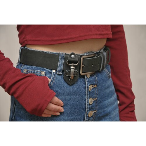 фото Ремень натуральная кожа, металл, длина 100 см., черный kozhedub