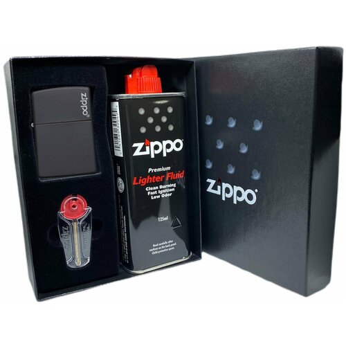 Подарочный набор ZIPPO (Зажигалка ZIPPO 218ZL Classic с покрытием Black Matte + кремни + топливо, 125 мл)