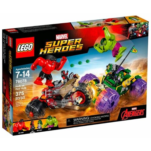 конструктор lego super heroes 10782 схватка халка и носорога на грузовиках 110 дет Конструктор LEGO Marvel Super Heroes 76078 Халк против Красного Халка, 375 дет.