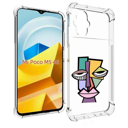 Чехол MyPads лицо из квадратиков с глазами женский для Xiaomi Poco M5 задняя-панель-накладка-бампер