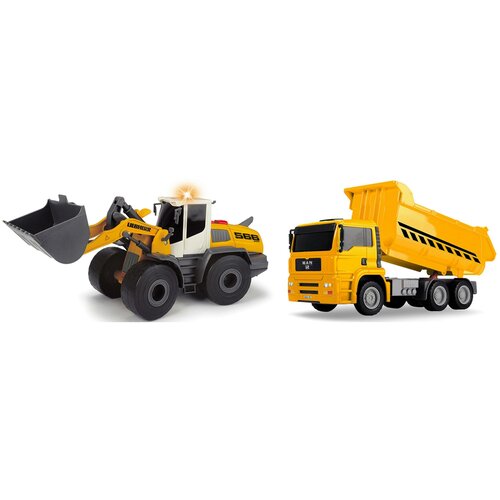 набор техники dickie toys 3729012 14 см желтый серый Набор техники Dickie Toys Construction Twin Pack (3726008), 30 см, желтый/белый/серый