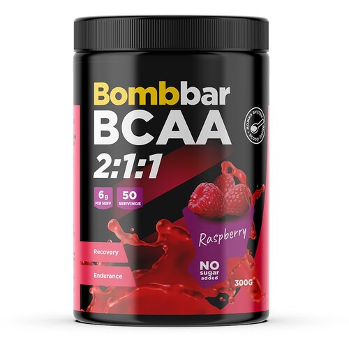 Аминокислотный комплекс BOMBBAR Pro BCAA 2:1:1, малина, 300 гр. мужская футболка малина l черный