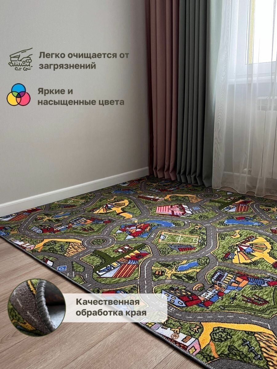 Детский ковер на пол 80х150 в детскую комнату, высота ворса 3 мм, прямоугольный, основа войлок, износостойкий — фото 1