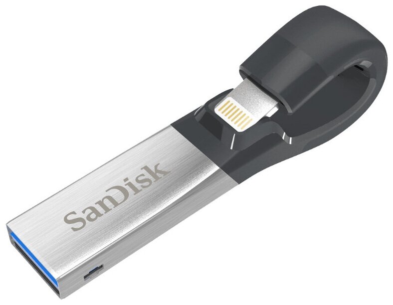 Флешка SanDisk iXpand USB 3.0/Lightning 64 ГБ, серебристый/черный