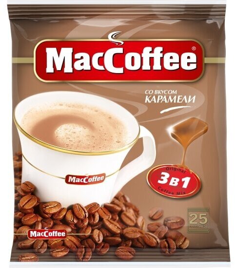 Кофейный напиток Maccoffee 3 в 1 со вкусом карамели растворимый 25 шт