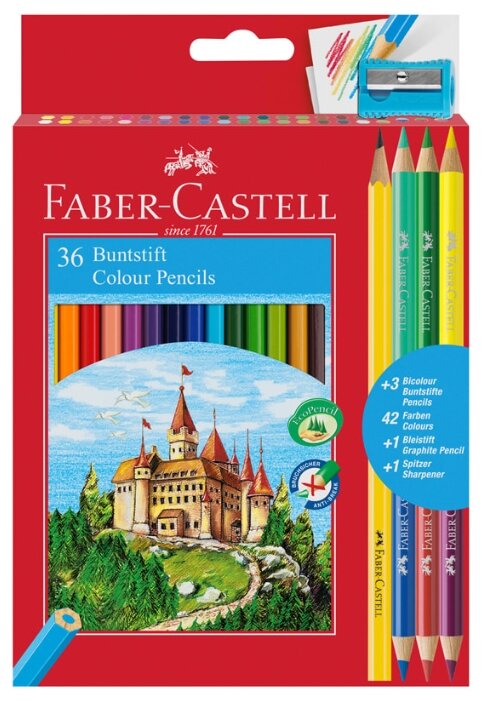 Faber-Castell Карандаши цветные 36 цветов + 3 + 1 чернографитный с точилкой (110336)