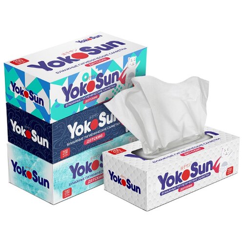YokoSun Бумажные гигиенические салфетки детские, 200 шт. х 3, 600 шт.