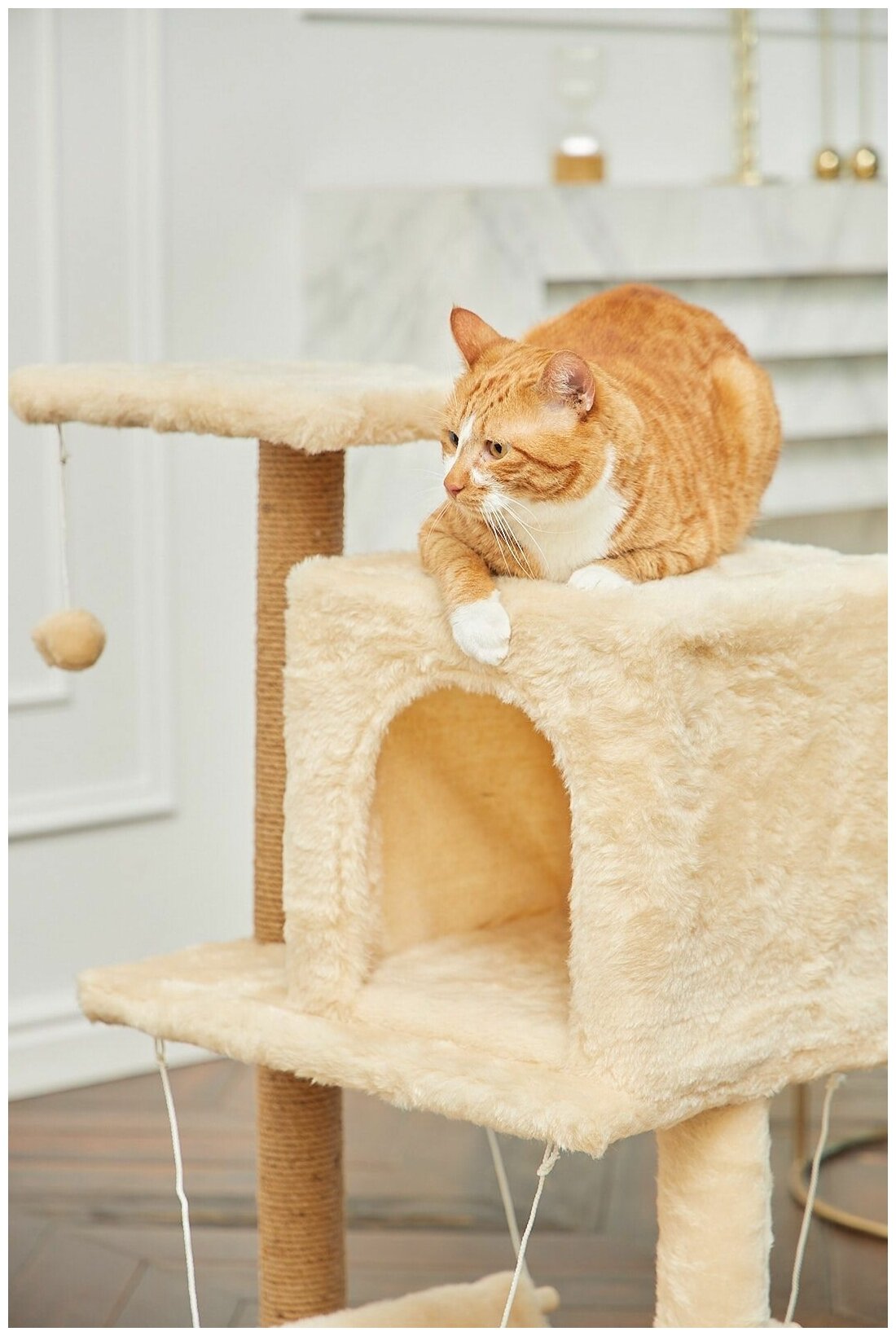 Когтеточка домик для кошки с гамаком бриси 61х36х85 см - фотография № 6
